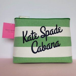 KATE SPADE Cabana Striped Canvas Pouch- Green Multi ⭐